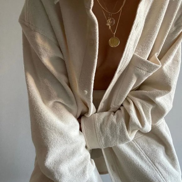 maison des reves Tops - Maison des reves NY Oversized Button Up Shirt in Brushed Organic Cotton Terry